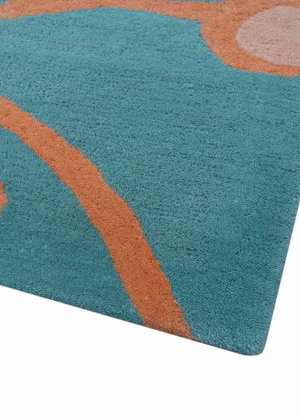 Custom Made Modern Floral Design Blue Hand Tufted Wool Area Rug