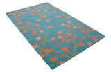 Custom Made Modern Floral Design Blue Hand Tufted Wool Area Rug