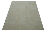 Custom Made Modern Geometrical Beige and Silver Hand Tufted Natural Wool Area Rug