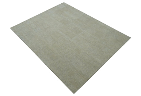 Custom Made Modern Geometrical Beige and Silver Hand Tufted Natural Wool Area Rug
