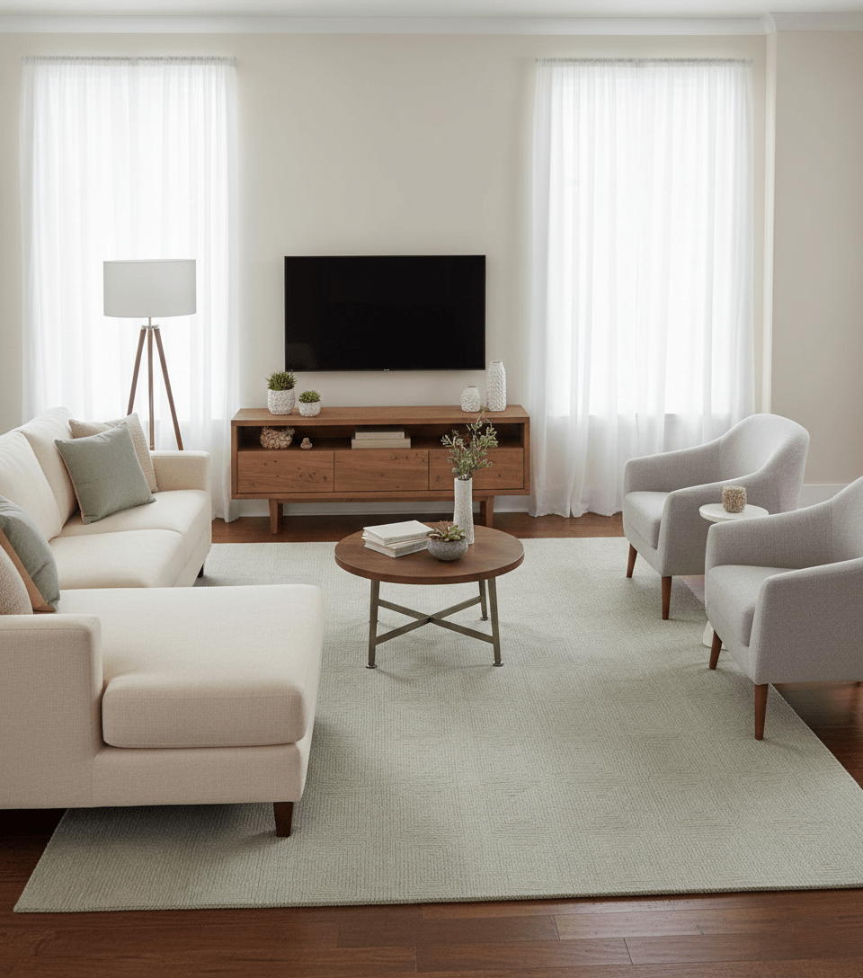 Custom Made Modern Geometrical Beige and Silver Hand Tufted Natural Wool Area Rug