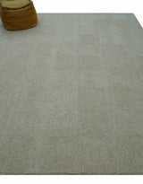 Custom Made Modern Geometrical Beige and Silver Hand Tufted Natural Wool Area Rug