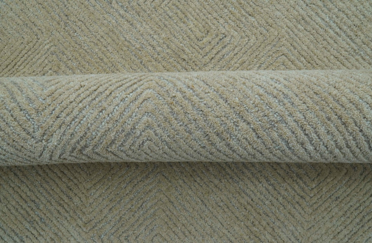 Custom Made Modern Geometrical Beige and Silver Hand Tufted Natural Wool Area Rug