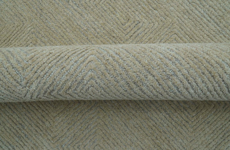 Custom Made Modern Geometrical Beige and Silver Hand Tufted Natural Wool Area Rug