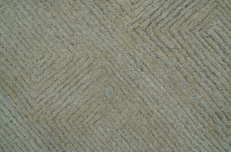 Custom Made Modern Geometrical Beige and Silver Hand Tufted Natural Wool Area Rug