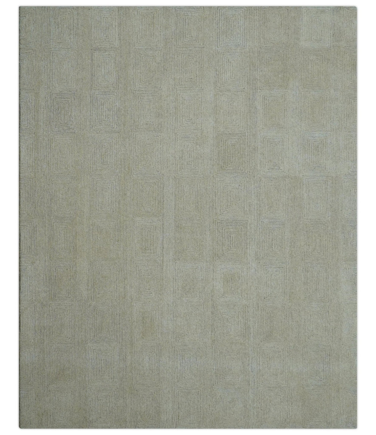 Custom Made Modern Geometrical Beige and Silver Hand Tufted Natural Wool Area Rug