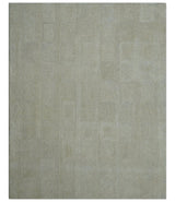 Custom Made Modern Geometrical Beige and Silver Hand Tufted Natural Wool Area Rug