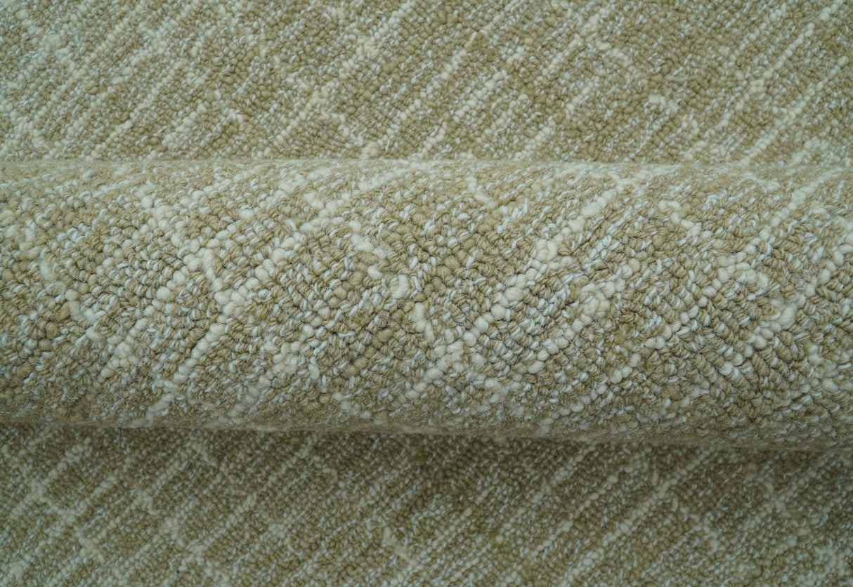 Custom Made Modern Geometrical Beige Hand Tufted Wool Area Rug
