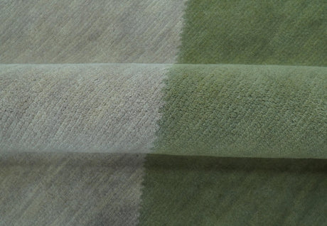 Custom Made Modern Geometrical Design Green And Gray Hand knotted wool Area Rug