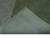 Custom Made Modern Geometrical Design Green And Gray Hand knotted wool Area Rug