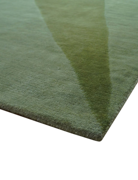 Custom Made Modern Geometrical Design Green And Gray Hand knotted wool Area Rug