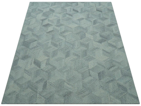Custom Made Modern Geometrical Gray Hand Tufted Natural Wool Area Rug