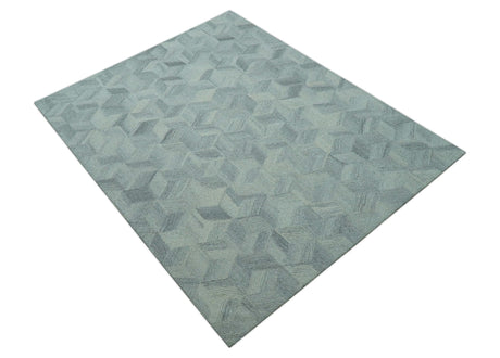 Custom Made Modern Geometrical Gray Hand Tufted Natural Wool Area Rug