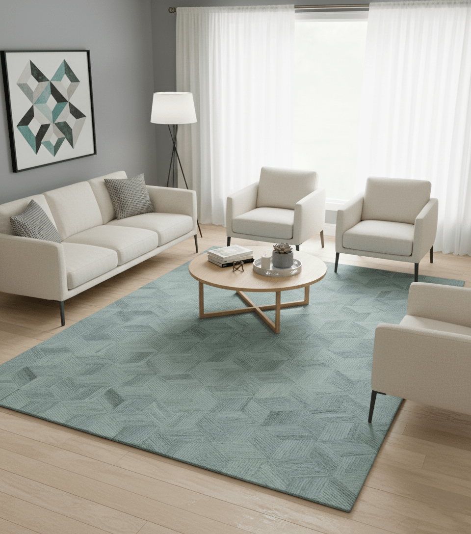 Custom Made Modern Geometrical Gray Hand Tufted Natural Wool Area Rug