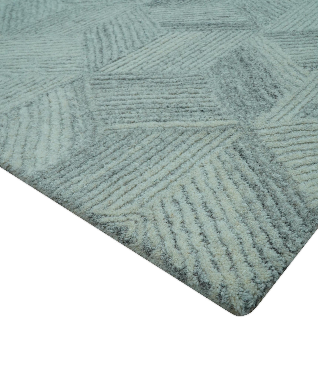 Custom Made Modern Geometrical Gray Hand Tufted Natural Wool Area Rug