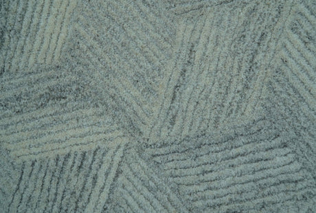 Custom Made Modern Geometrical Gray Hand Tufted Natural Wool Area Rug