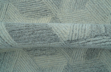 Custom Made Modern Geometrical Gray Hand Tufted Natural Wool Area Rug