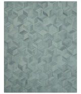 Custom Made Modern Geometrical Gray Hand Tufted Natural Wool Area Rug