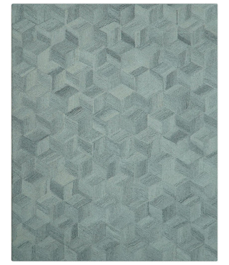 Custom Made Modern Geometrical Gray Hand Tufted Natural Wool Area Rug
