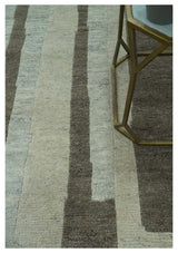 Custom Made Modern Geometrical Silver, Ivory and Charcoal Hand Knotted Wool area Rug