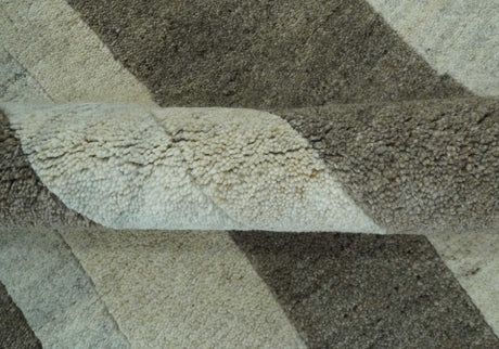 Custom Made Modern Geometrical Silver, Ivory and Charcoal Hand Knotted Wool area Rug