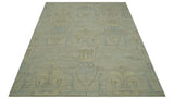 Custom Made Modern Ikat Design Beige And Blue Hand Knotted Wool Area Rug