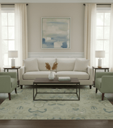 Custom Made Modern Ikat Design Beige And Blue Hand Knotted Wool Area Rug