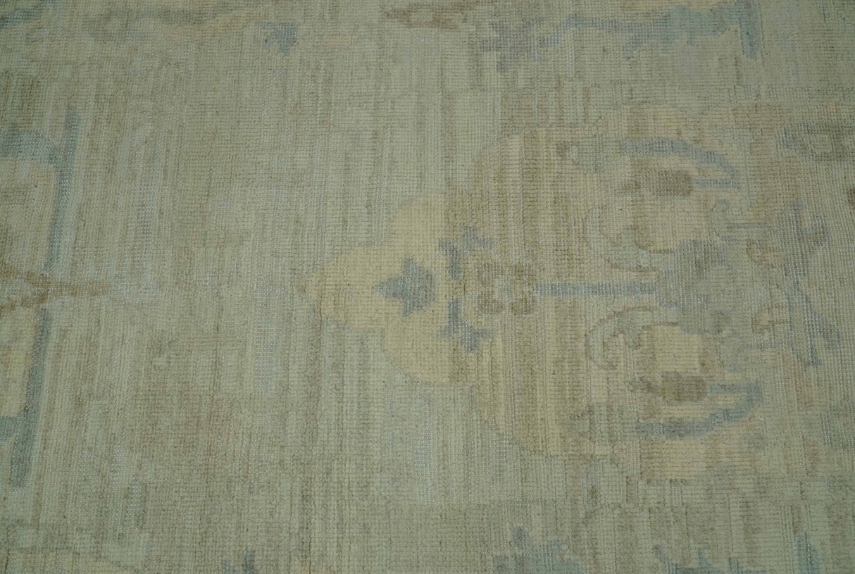 Custom Made Modern Ikat Design Beige And Blue Hand Knotted Wool Area Rug