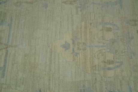 Custom Made Modern Ikat Design Beige And Blue Hand Knotted Wool Area Rug