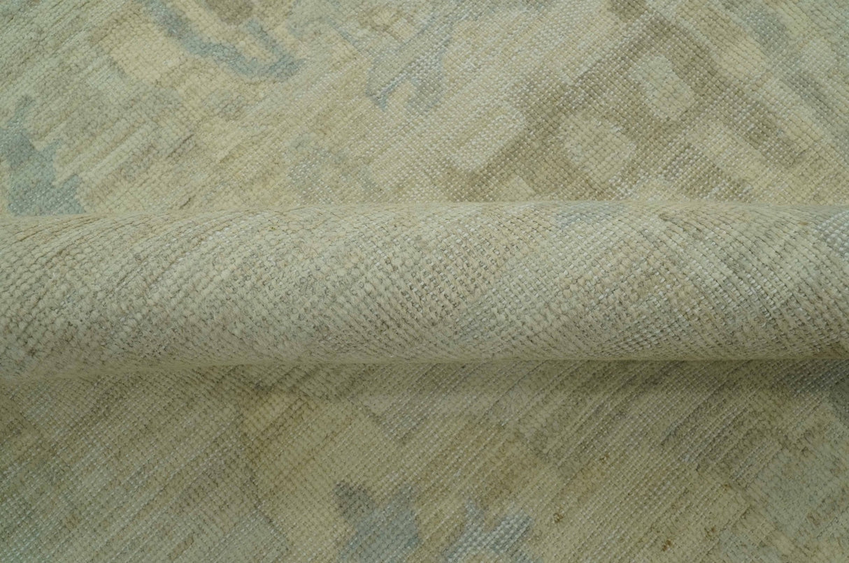 Custom Made Modern Ikat Design Beige And Blue Hand Knotted Wool Area Rug