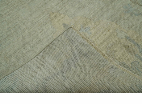 Custom Made Modern Ikat Design Beige And Blue Hand Knotted Wool Area Rug
