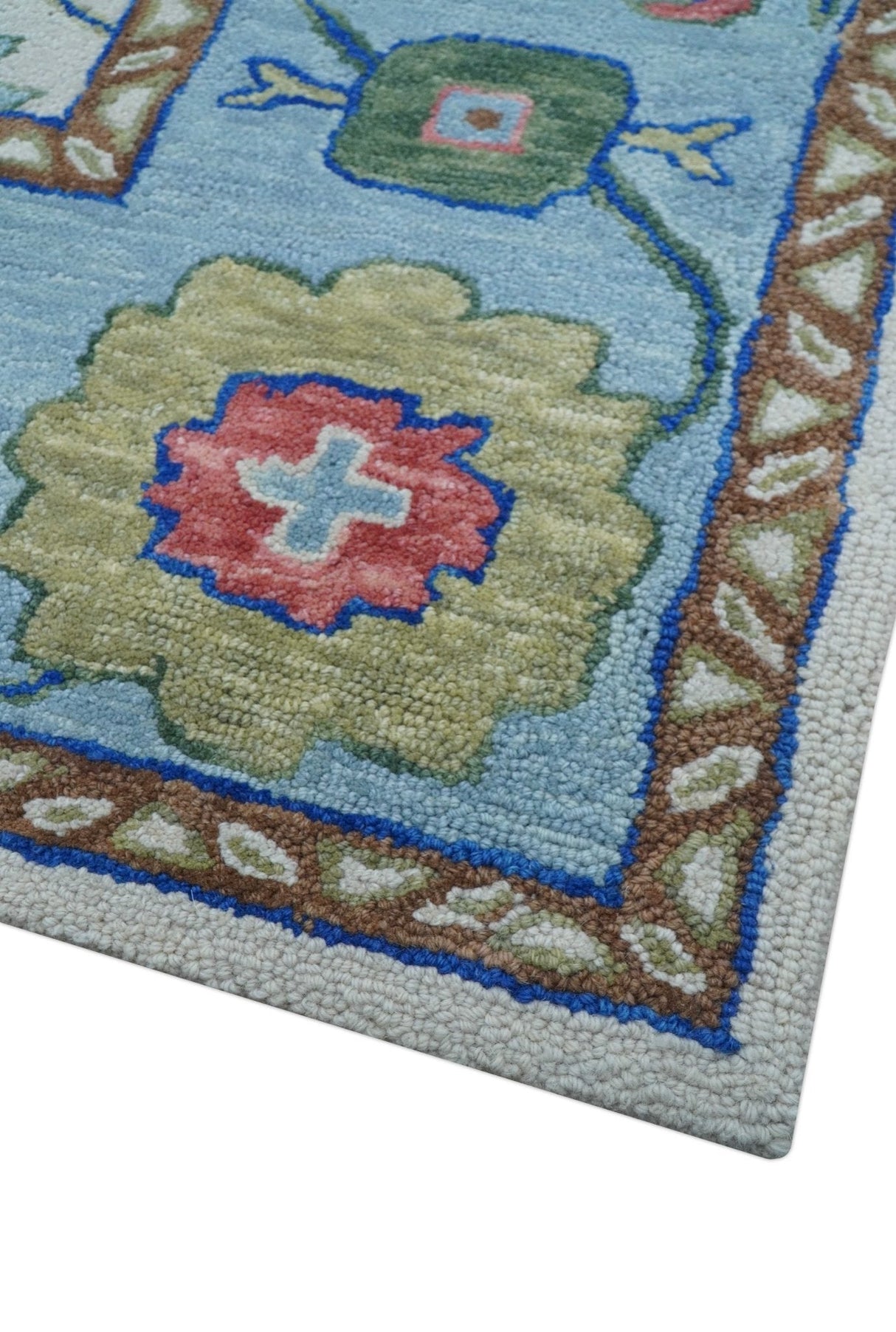 Custom Made Modern Oushak Ivory And Blue Hand Tufted Wool Area Rug