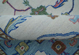 Custom Made Modern Oushak Ivory And Blue Hand Tufted Wool Area Rug