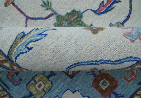 Custom Made Modern Oushak Ivory And Blue Hand Tufted Wool Area Rug