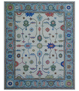 Custom Made Modern Oushak Ivory And Blue Hand Tufted Wool Area Rug