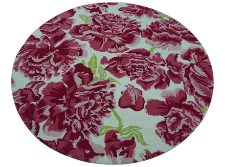 Custom Made Modern Pink Floral Hand Tufted Wool Rug