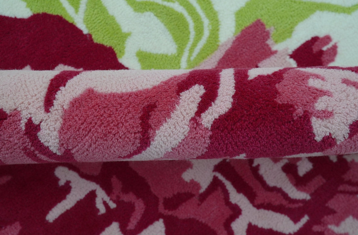 Custom Made Modern Pink Floral Hand Tufted Wool Rug