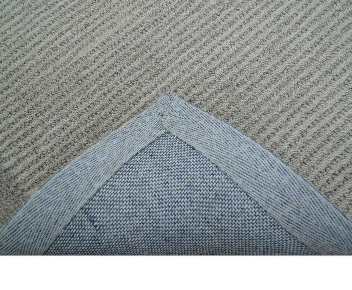 Custom Made Modern Solid Design Gray Hand Tufted Wool Rug