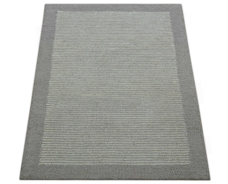 Custom Made Modern Solid Design Gray Hand Tufted Wool Rug