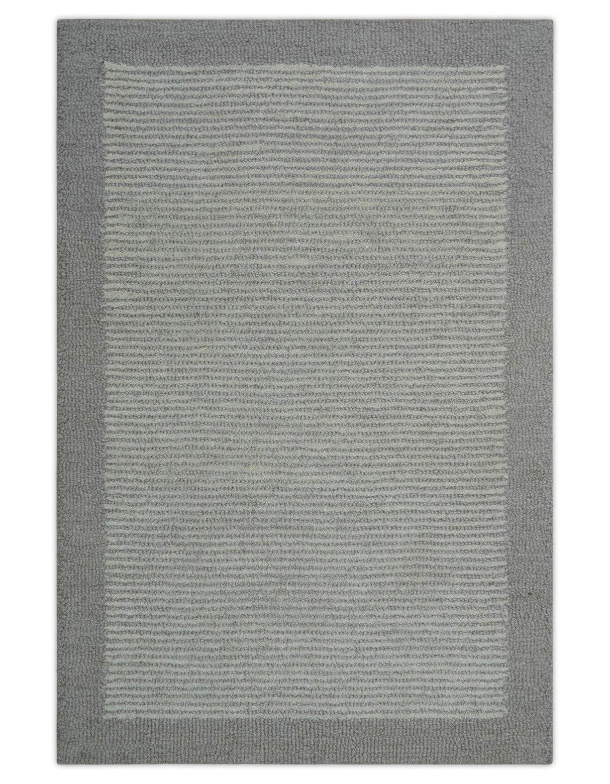Custom Made Modern Solid Design Gray Hand Tufted Wool Rug