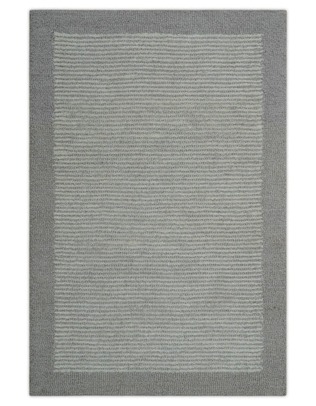 Custom Made Modern Solid Design Gray Hand Tufted Wool Rug