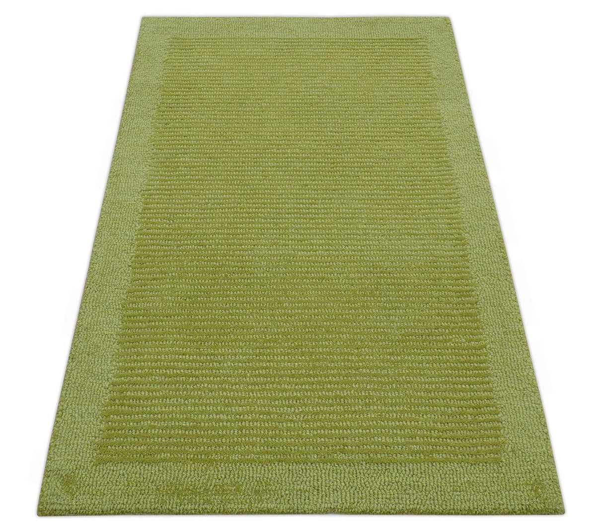 Custom Made Modern Solid Design Green Hand Tufted Wool Rug