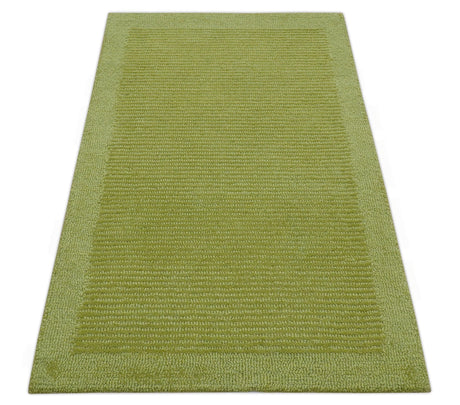 Custom Made Modern Solid Design Green Hand Tufted Wool Rug
