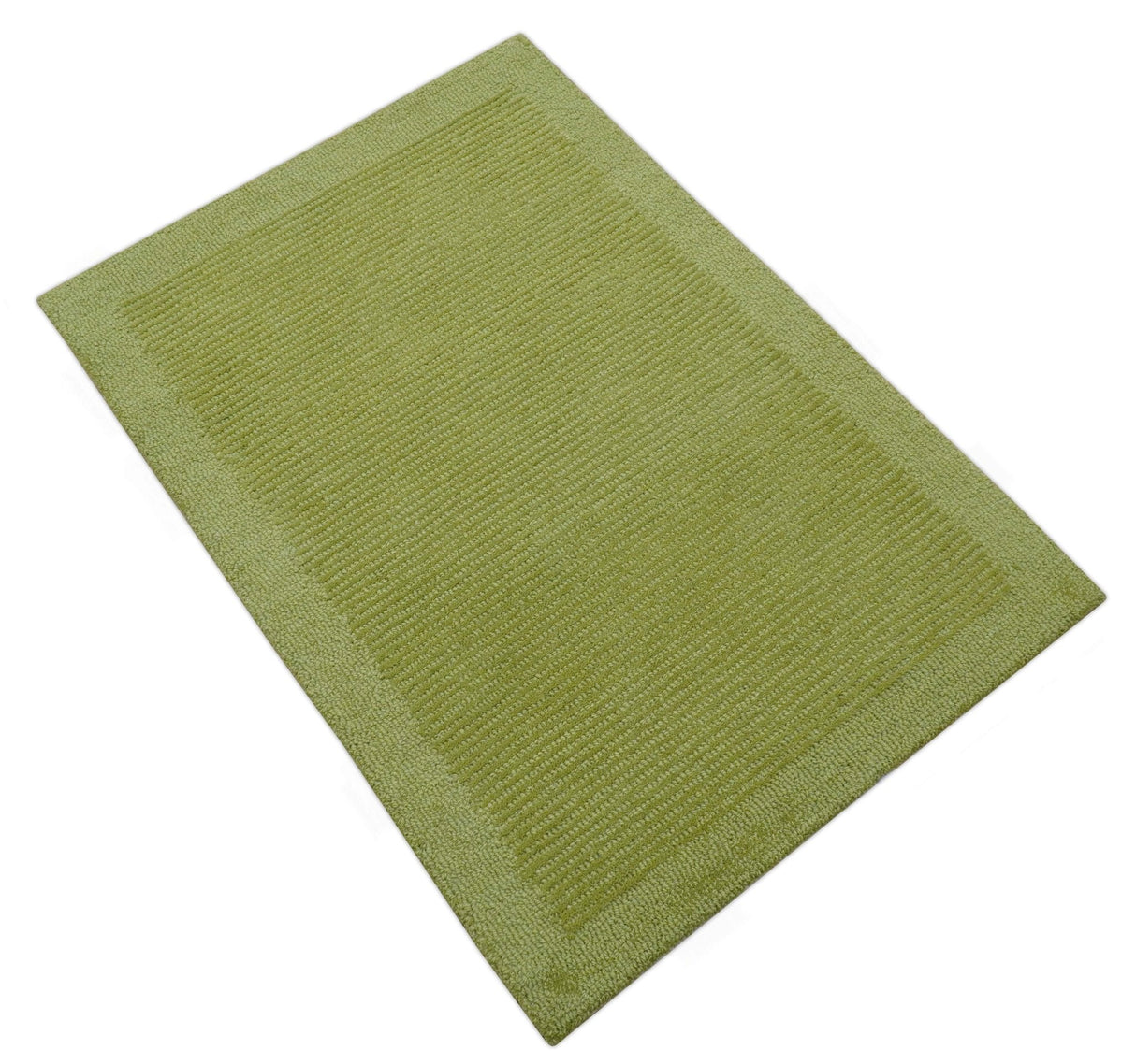 Custom Made Modern Solid Design Green Hand Tufted Wool Rug