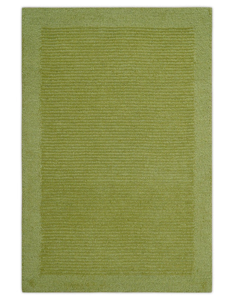 Custom Made Modern Solid Design Green Hand Tufted Wool Rug