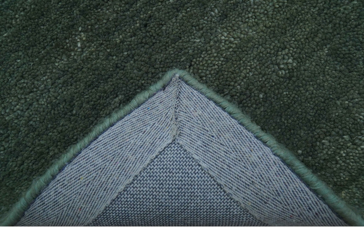 Custom Made Modern Solid Green Hand Tufted Wool Area Rug