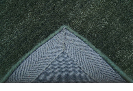 Custom Made Modern Solid Green Hand Tufted Wool Area Rug