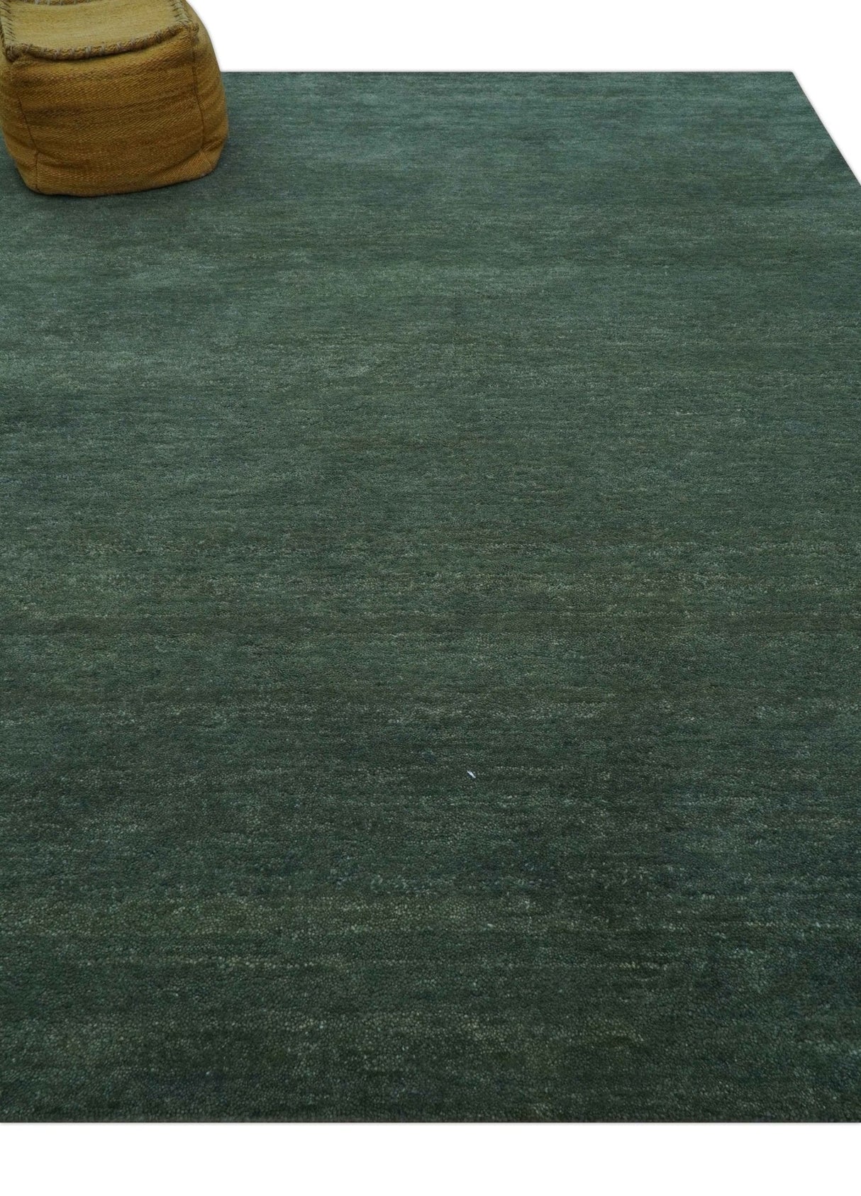 Custom Made Modern Solid Green Hand Tufted Wool Area Rug