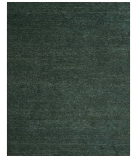 Custom Made Modern Solid Green Hand Tufted Wool Area Rug