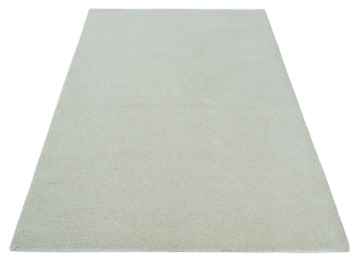 Custom Made Modern Solid Ivory Hand Tufted Wool Rug